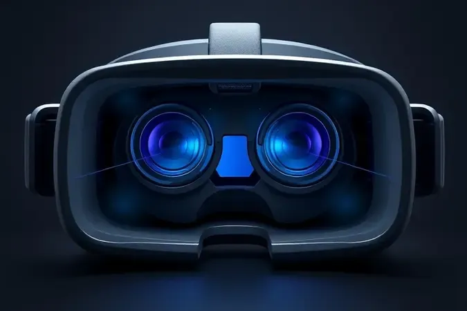 Diagrama conceitual 3D mostrando funcionamento interno das lentes de um óculos de realidade virtual
