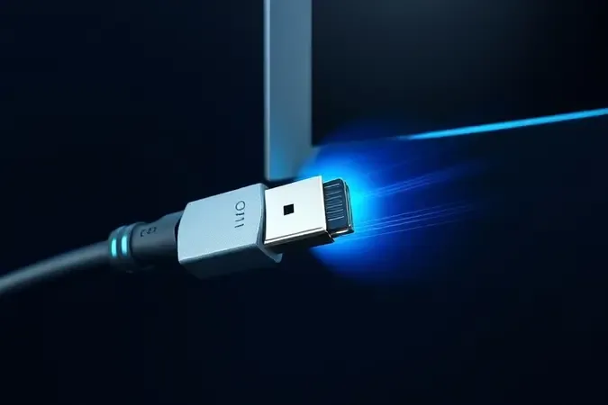Conector HDMI moderno com fluxos de dados abstratos representando tecnologia 4K 120Hz para Xbox Series X.