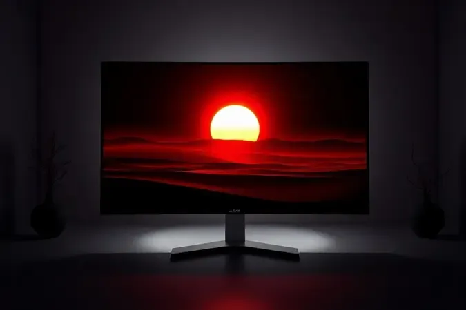 Monitor 4K conceitual exibindo cena abstrata de alto alcance dinâmico com realces intensos e sombras profundas.