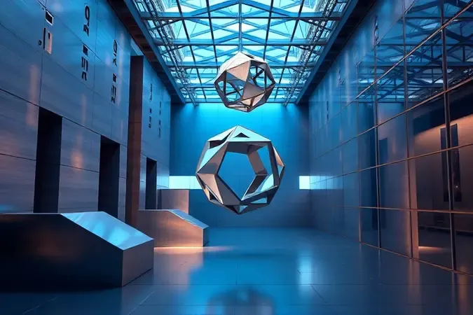 Renderização 3D conceitual representando a importância da calculadora científica na engenharia com formas geométricas e estruturas abstratas.