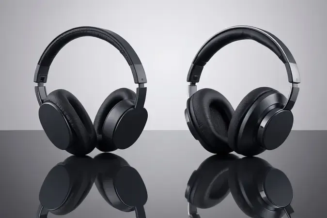 Render 3D comparando headset básico com almofadas finas e headset premium com mais estrutura e acolchoamento, ilustrando limitações de fones de entrada.