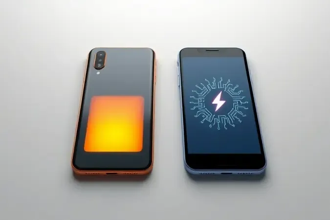 Render 3D comparando dois smartphones lado a lado representando capacidade de bateria versus eficiência energética