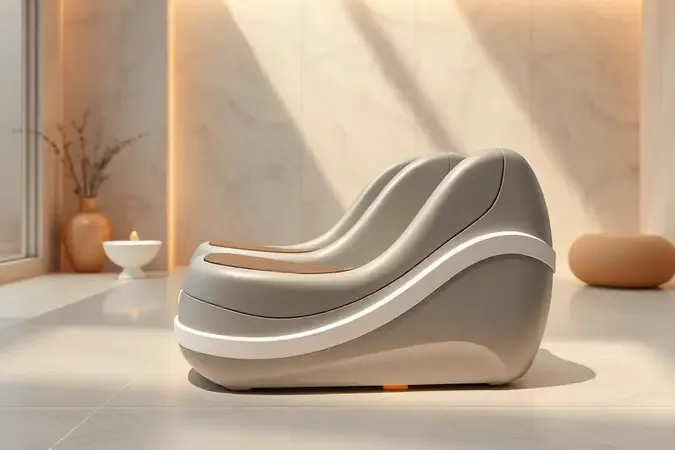 Massageador para pés conceitual com design ergonômico em ambiente clean de bem-estar.