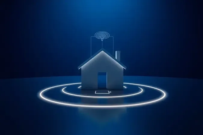 Conceito de monitoramento de alarme residencial 24 horas com casa estilizada e perímetro de proteção em renderização 3D.