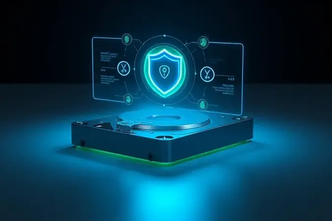 HD conceitual com interface holográfica de diagnóstico representando monitoramento de saúde e proteção de dados em 3D.