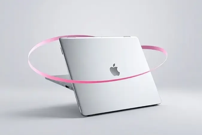 Render 3D conceitual de notebook conversível 2 em 1 transitando entre modo laptop e tablet com design premium.
