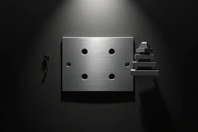 Render 3D conceitual do padrão VESA com placa de montagem e furação padronizada para suporte de TV.