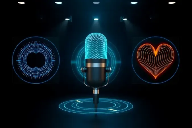 Renderização 3D dos três padrões polares de microfone: bidirecional, omnidirecional e cardioide com destaque em cores distintas.