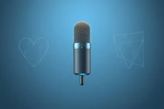 Render 3D de microfone dinâmico com representações geométricas translúcidas de padrões polares cardioide supercardioide e hipercardioide.