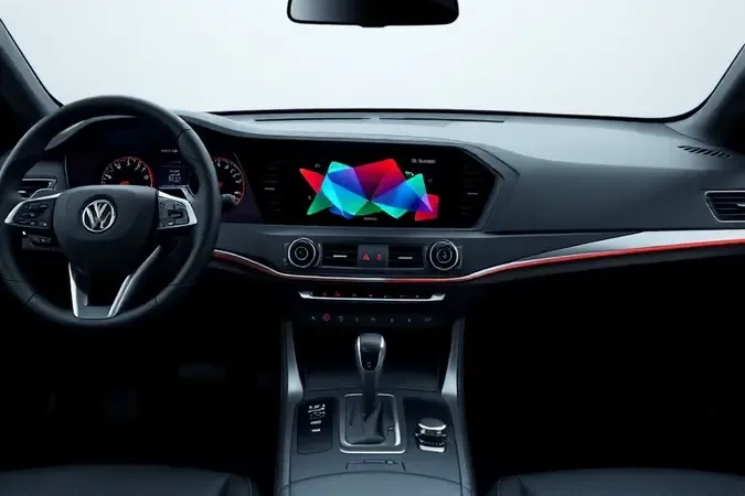 Painel automotivo com central multimídia touchscreen integrada em render 3D
