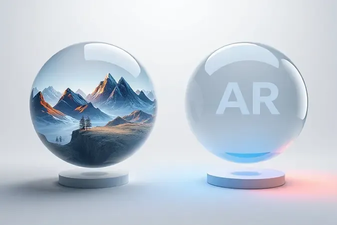 Comparação conceitual 3D entre realidade virtual imersiva e realidade aumentada com sobreposição holográfica