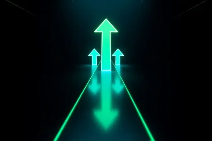 Renderização 3D conceitual de fluxos de dados priorizados representando recursos de otimização para jogos com setas luminosas em destaque