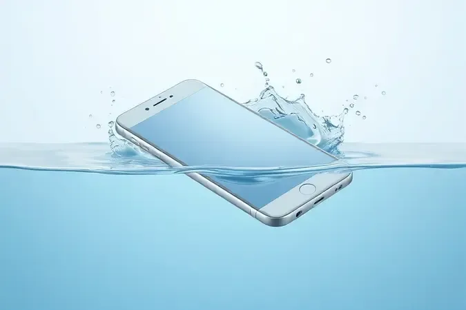 Render 3D conceitual de smartphone ASUS resistente à água e poeira com efeitos visuais de proteção e durabilidade.