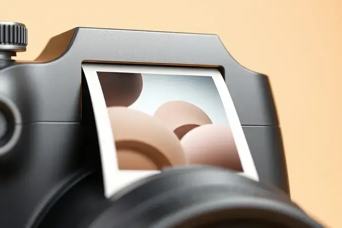 Close-up conceitual de foto instantânea saindo da câmera durante o processo de revelação química.
