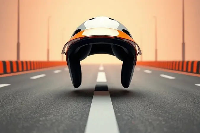 Renderização 3D conceitual sobre segurança ao pilotar patinete elétrico com elementos de proteção estilizados.