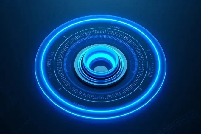Render 3D abstrato de sensor óptico com anéis de luz azul representando alta taxa de polling de 8000 Hz para mouse gamer FPS