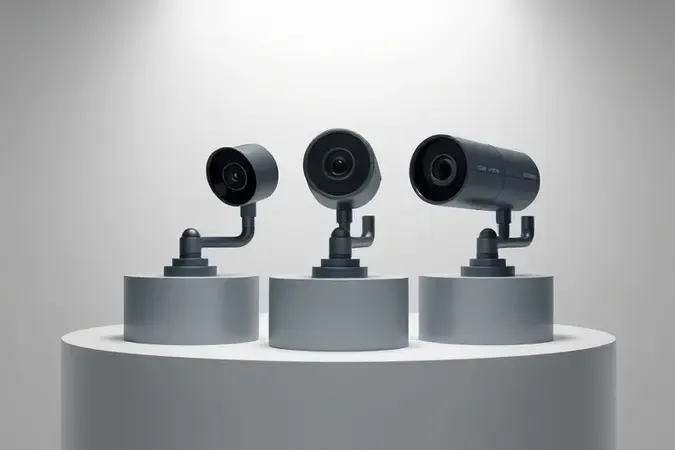 Três câmeras de segurança lado a lado representando as diferentes séries de câmeras Intelbras