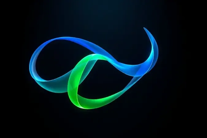 Render 3D conceitual de fitas de luz sincronizadas em azul e verde representando tecnologias FreeSync e G-Sync em harmonia.