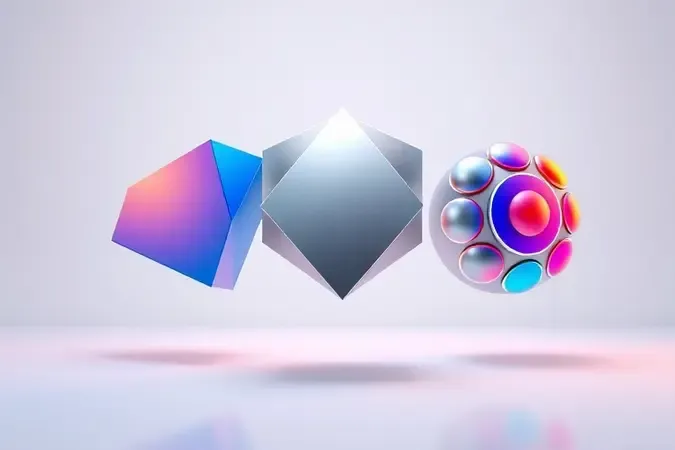 Renderização 3D conceitual com formas geométricas abstratas representando diferentes sistemas operacionais para ultrabooks.