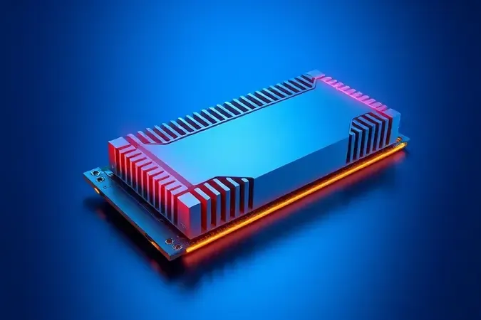 Render 3D de SSD NVMe M.2 com dissipador de calor e ondas térmicas representando resfriamento eficiente