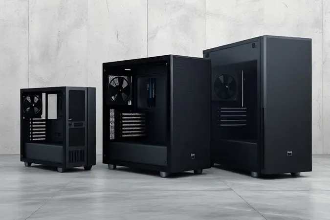 Três tamanhos de gabinetes gamer lado a lado mostrando diferenças entre formatos Mini-ITX, Micro-ATX e ATX