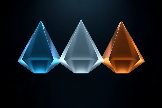 Composição abstrata 3D com formas geométricas cristalinas representando tecnologias de upscaling e renderização gráfica.