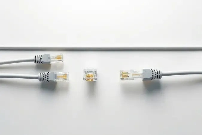 Comparação visual conceitual entre diferentes categorias de cabos de rede Ethernet em renderização 3D limpa e moderna.