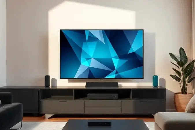 Televisão moderna ao lado de conversor digital em ambiente residencial, representando compatibilidade com sinal de TV digital.