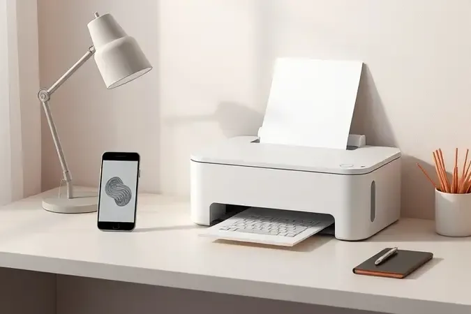 Render 3D conceitual mostrando harmonia entre documentos digitais e impressos em ambiente doméstico moderno.